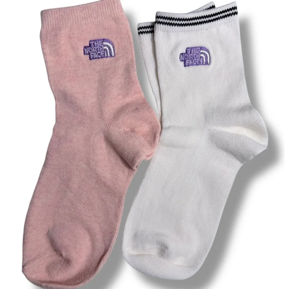 New The North Face 2 Pack Womens Socks Pink White Sz M Medium Crew Style